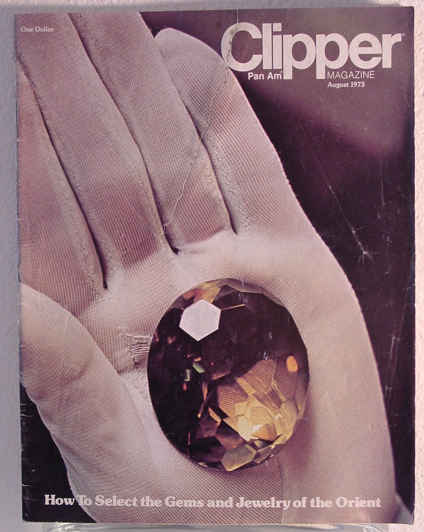 1973 August Clipper in-flight Magazine with a cover story on gems.